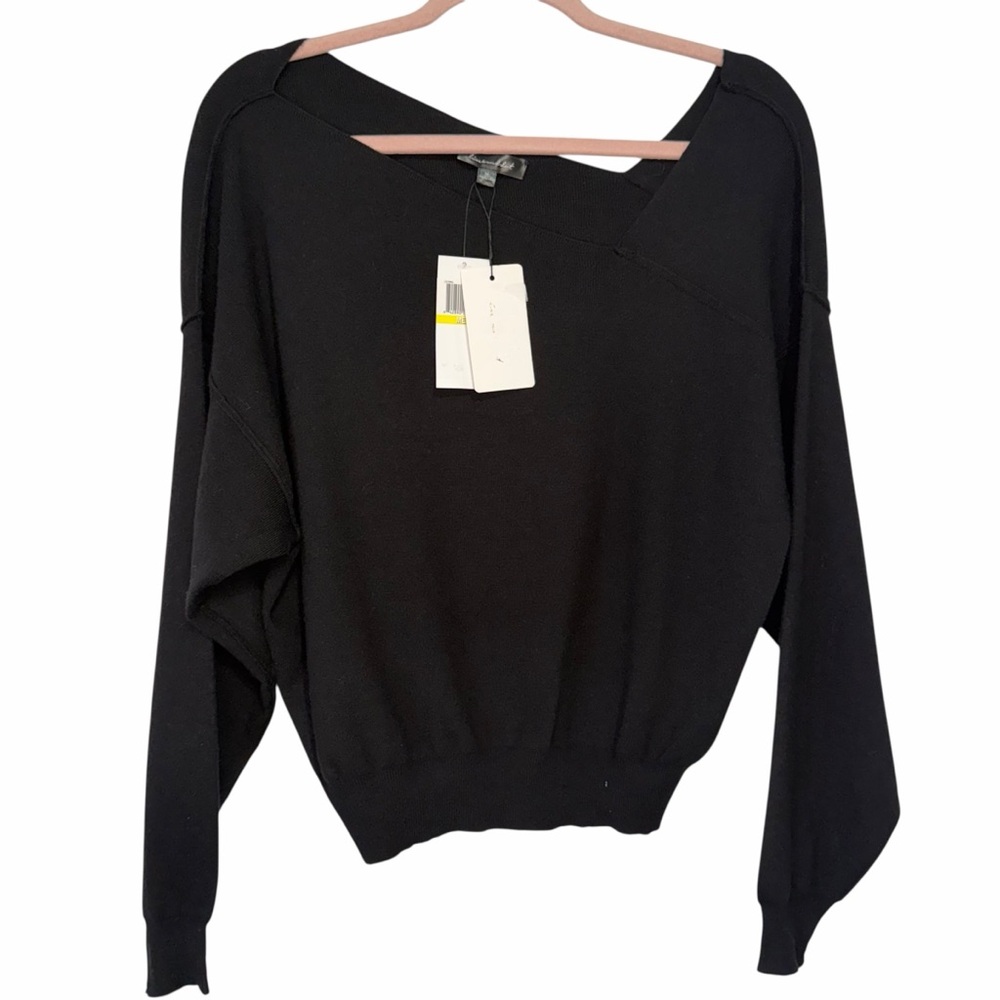 Line & Dot Favorite Geometric Neck Sweater size Medium Black Chic Glam Party Top - Picture 3 of 8